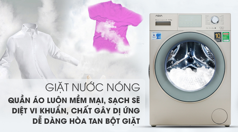 Giặt nước nóng diệt khuẩn - Máy giặt Aqua Inverter 10.5 kg AQD-D1050E N