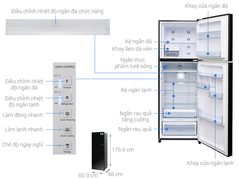 Thông số kỹ thuật Tủ lạnh Aqua Inverter 373 lít AQR-IG386DN GBN