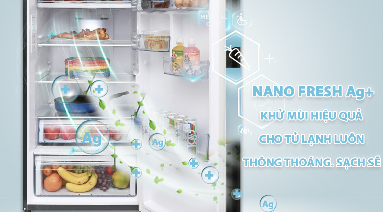 Công nghệ Nano Fresh Ag+ kháng khuẩn, khử mùi hiệu quả - Tủ lạnh Aqua Inverter 373 lít AQR-IG386DN GBN